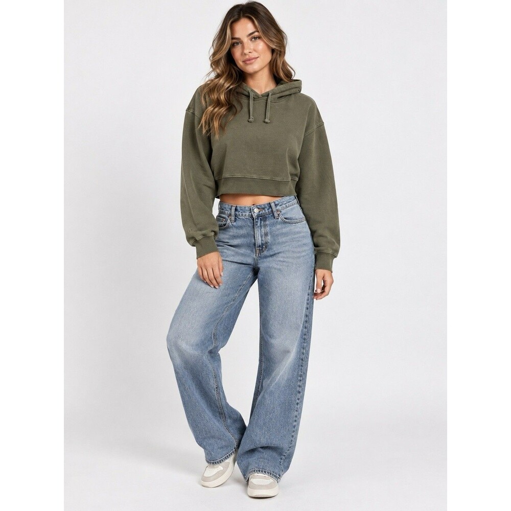 KITH Women's Alexa Crop 100% Cotton Hoodie Large Olive Green Casual Streetwear
